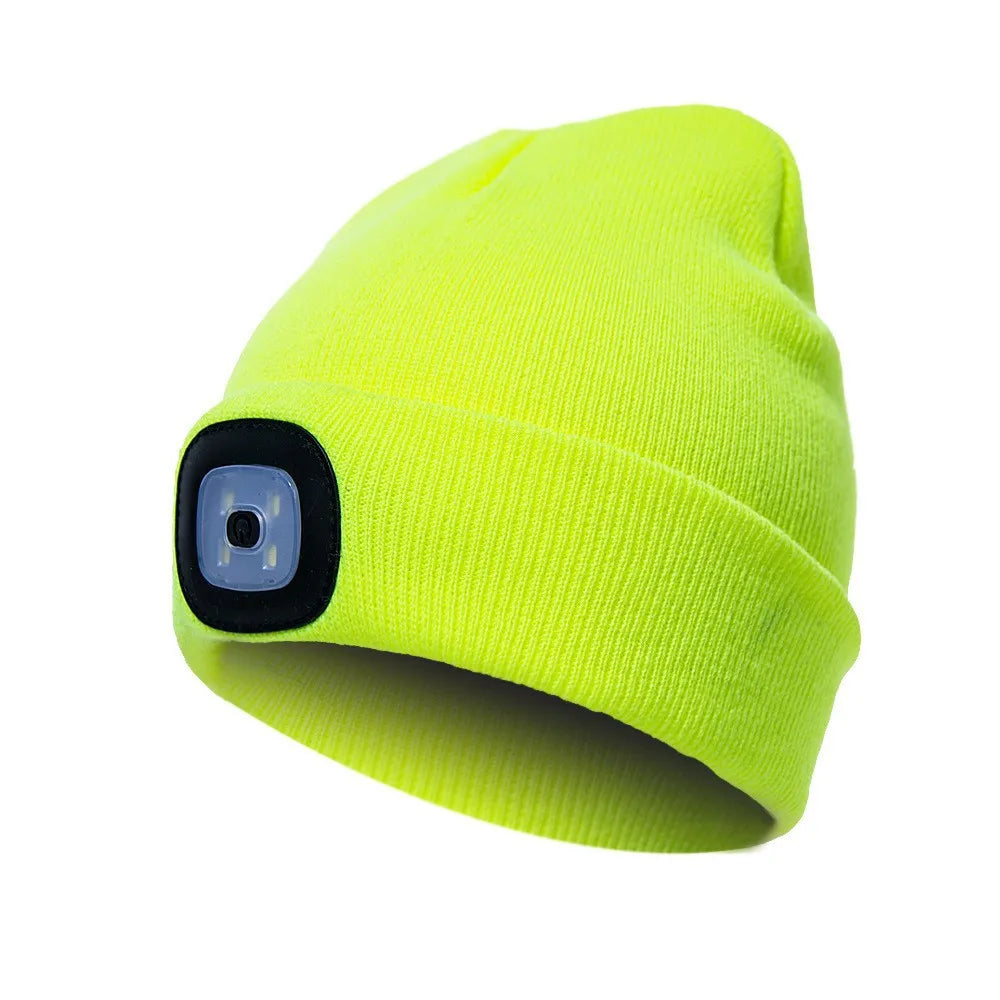 Led Light Knitted Hat Warm Elastic Beanie Autumn Winter Outdoor Sports Night Hiking Fishing Camping Glow Bonnet Unisex Headlight