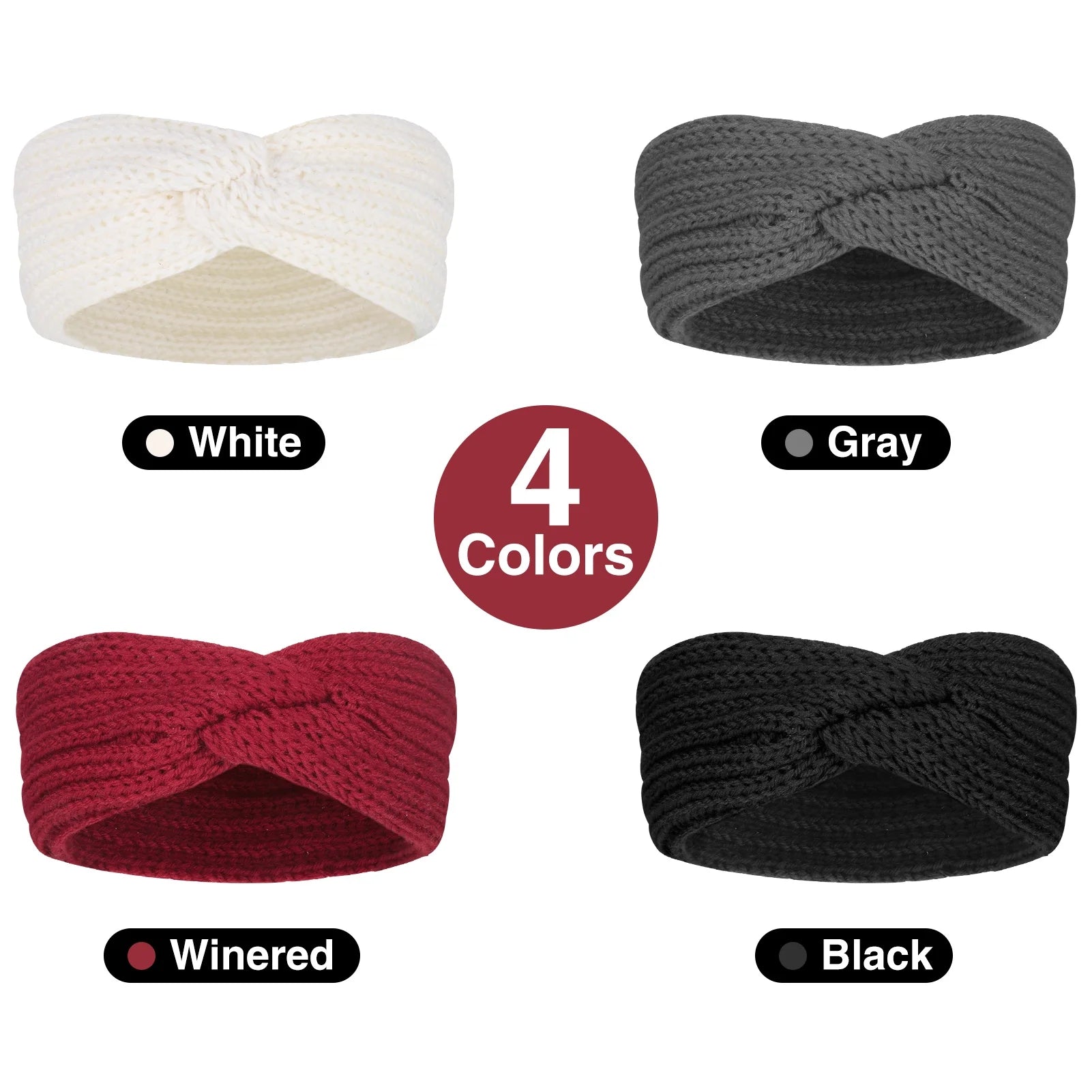 4 Pcs Ear Warmers Headband, Knit Headbands for Women, Ear Wraps for Women, Winter Ear Warmer, Twisted Elastic Turban Head Wrap with Bow Knot