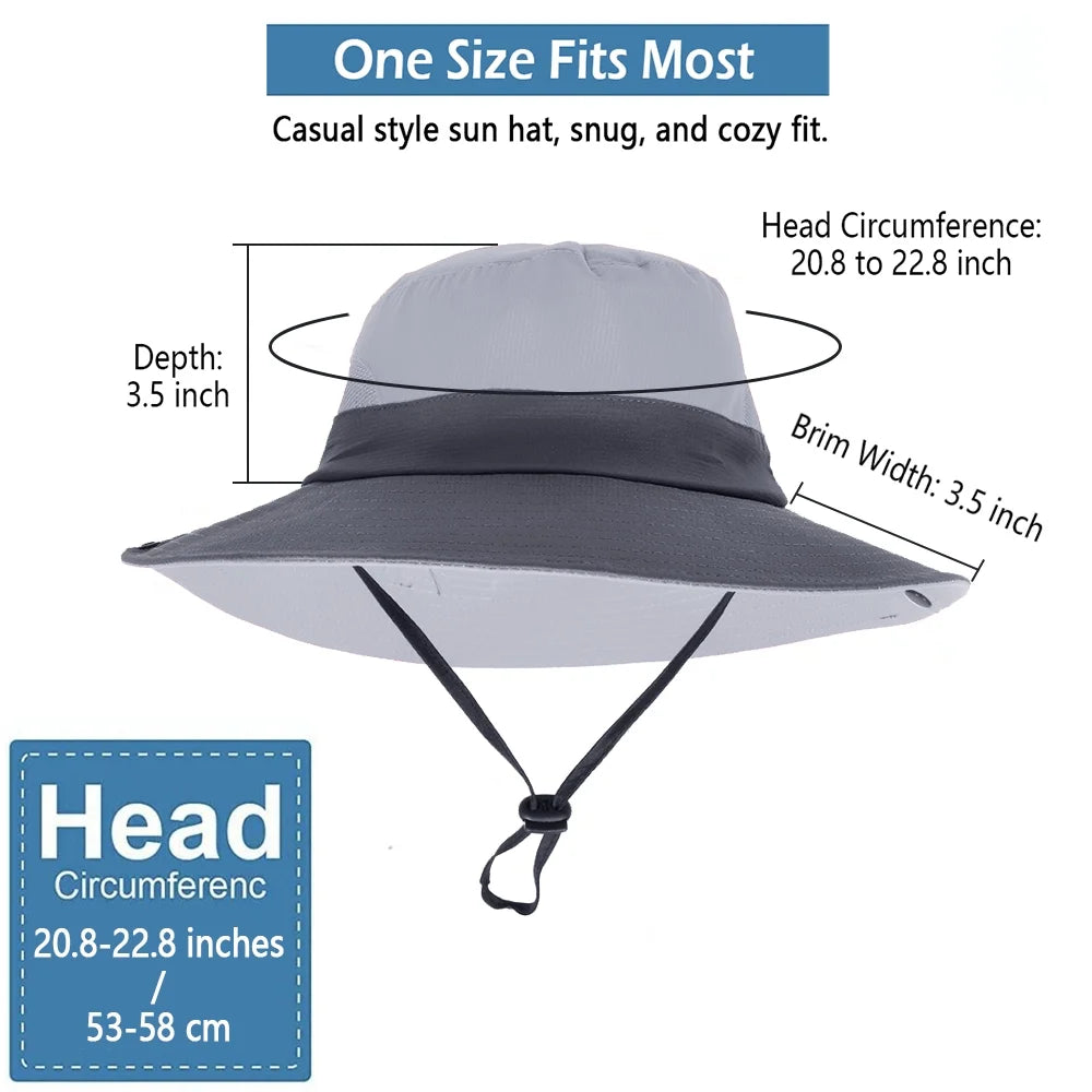 Women Sun Hat Summer Bucket Wide Brim Ponytail Boonie UV Protection Hat Foldable Cool Mesh Beach Cap, Gray