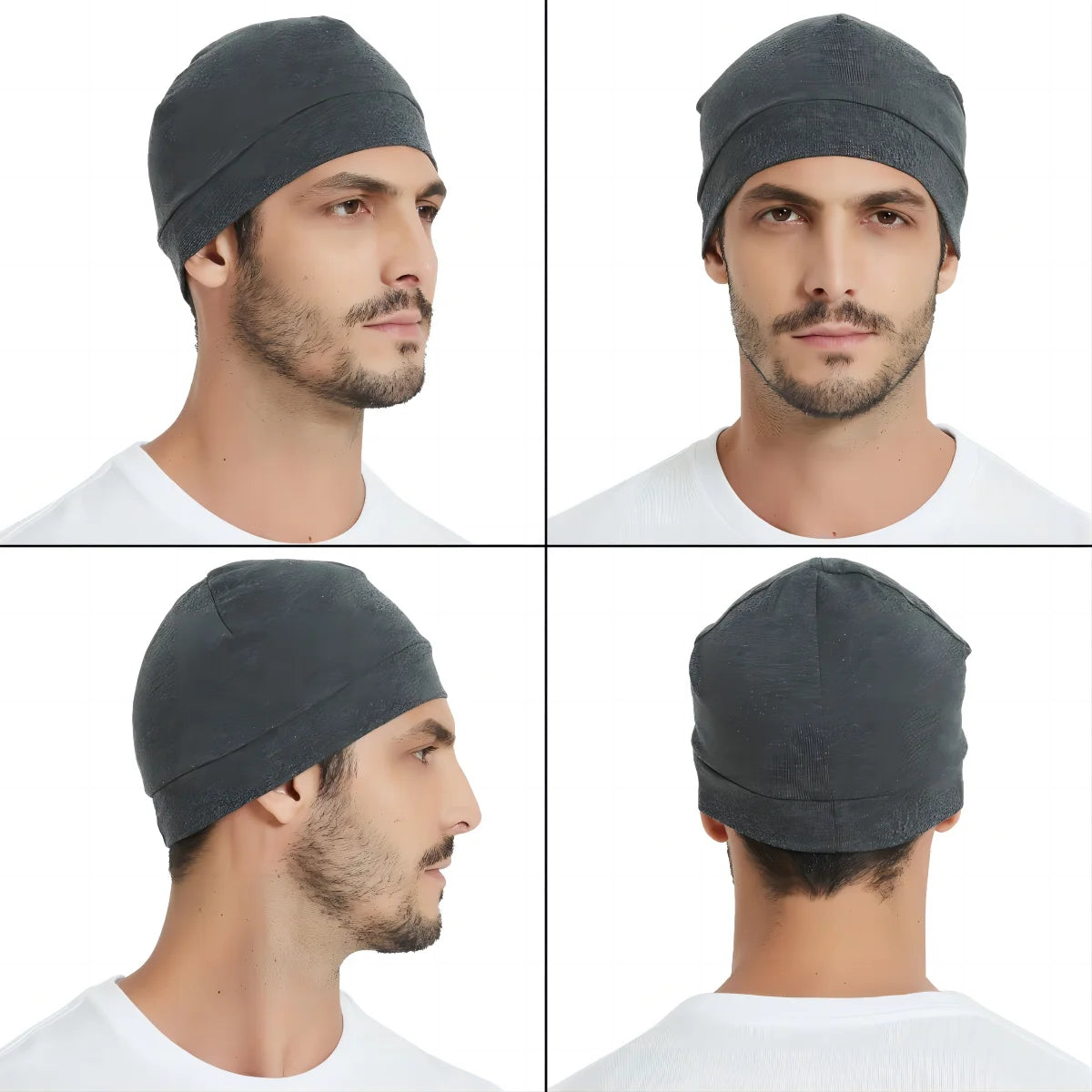 Cotton Skull Cap 4 Pack Thin Cancer Chemo Hat Beanies for Men Women,2 Black,Grey,White